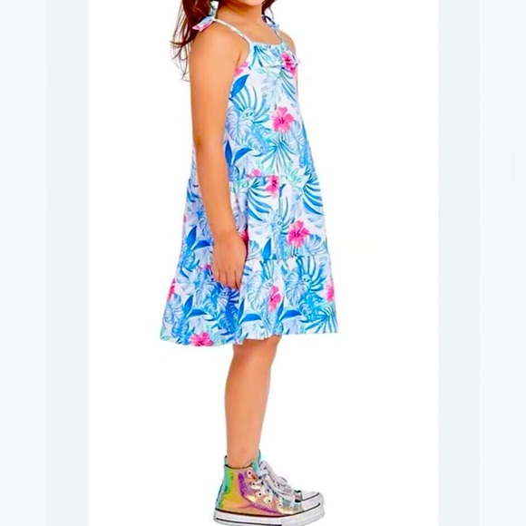 Tommy Bahama Girls Tropical print Sundress Ties at shoulders Size 7 Tiered - Picture 1 of 10